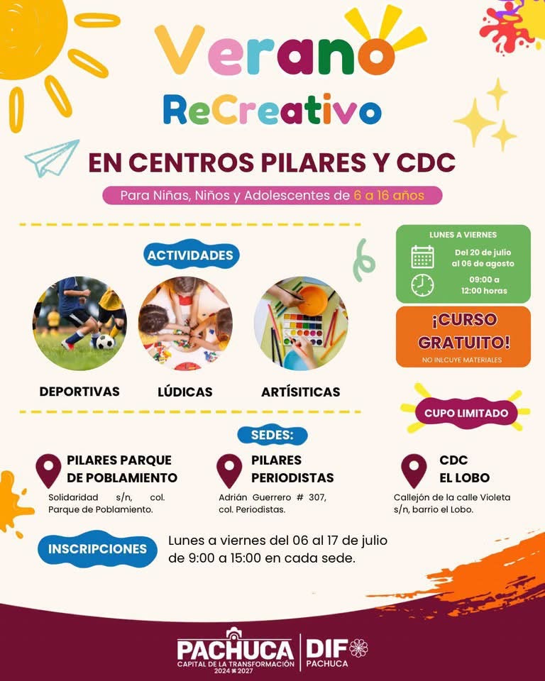 DIF Pachuca invita a participar en el curso “Verano ReCreativo” para niñas, niños y adolescentes